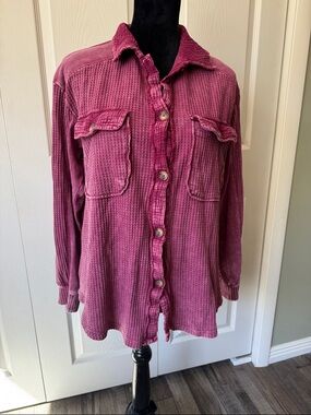 Briggs Pink Waffle Knit Button-Down Shirt